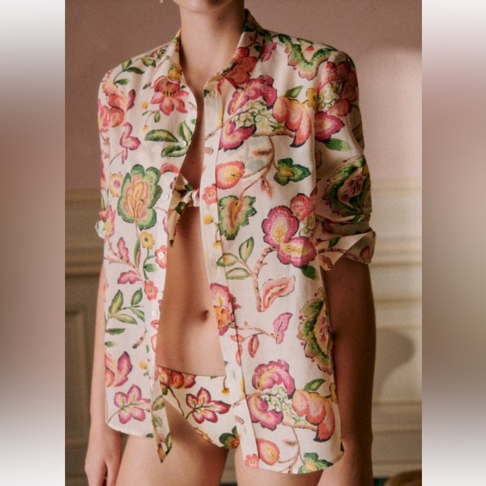 NWT Sezane Chemise Pierre in Aria Floral Print Button Up Blouse